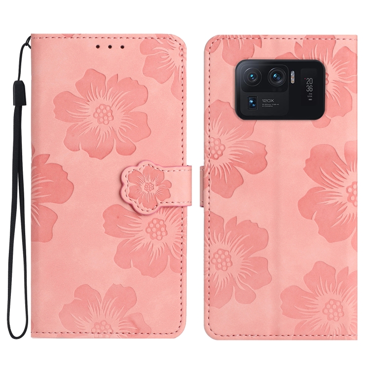 

For Xiaomi Mi 11 Ultra Flower Embossing Pattern Leather Phone Case(Pink)