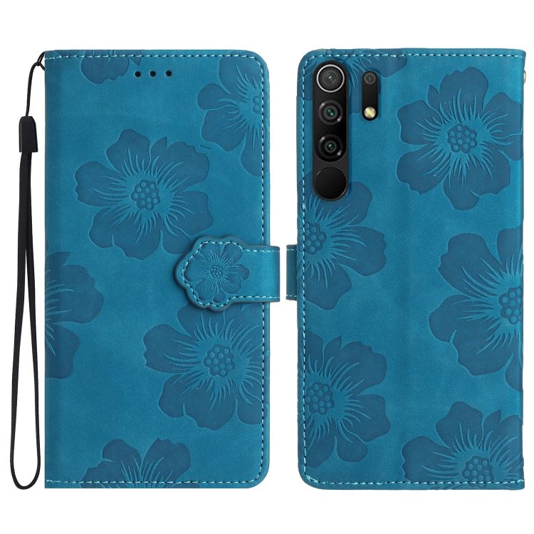 

For Xiaomi Redmi 9 Flower Embossing Pattern Leather Phone Case(Blue)