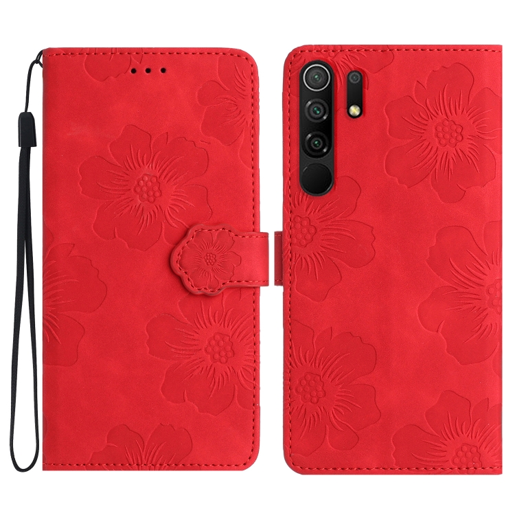 

For Xiaomi Redmi 9 Flower Embossing Pattern Leather Phone Case(Red)
