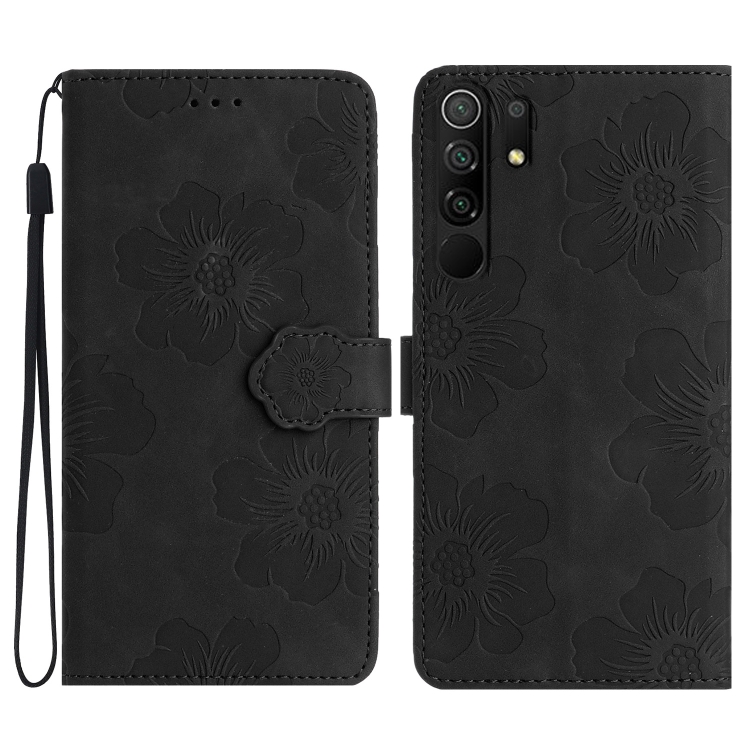 

For Xiaomi Redmi 9 Flower Embossing Pattern Leather Phone Case(Black)