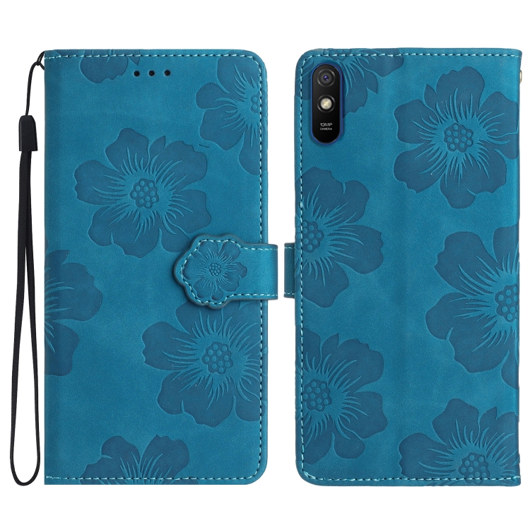 

For Xiaomi Redmi 9A Flower Embossing Pattern Leather Phone Case(Blue)
