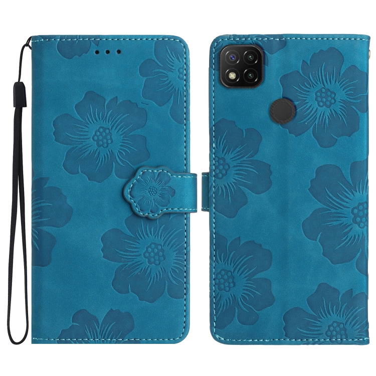 

For Xiaomi Redmi 9C Flower Embossing Pattern Leather Phone Case(Blue)