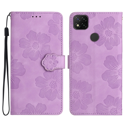 

For Xiaomi Redmi 9C Flower Embossing Pattern Leather Phone Case(Purple)