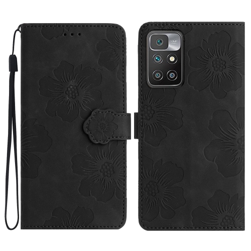 

For Xiaomi Redmi 10 Flower Embossing Pattern Leather Phone Case(Black)