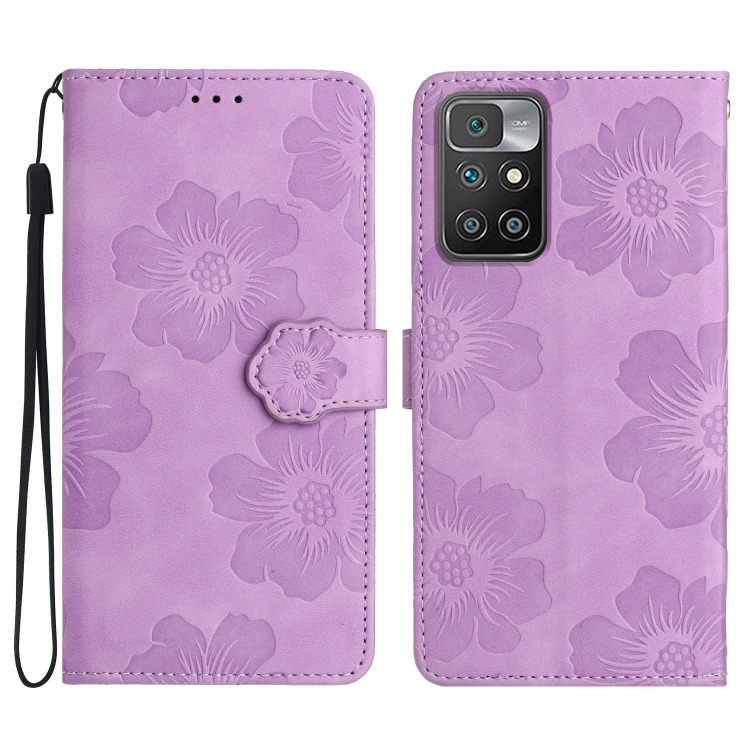 

For Xiaomi Redmi 10 2022 Flower Embossing Pattern Leather Phone Case(Purple)