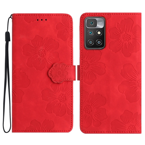 

For Xiaomi Redmi 10 2022 Flower Embossing Pattern Leather Phone Case(Red)