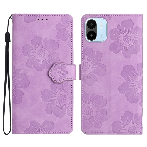 

For Xiaomi Redmi A1 Flower Embossing Pattern Leather Phone Case(Purple)