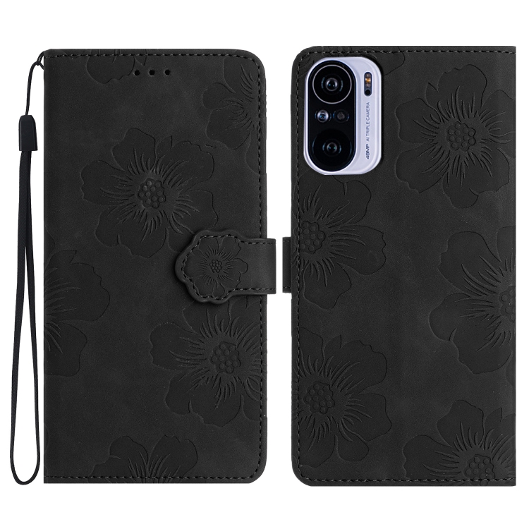 

For Xiaomi Redmi K40 / K40 Pro Flower Embossing Pattern Leather Phone Case(Black)