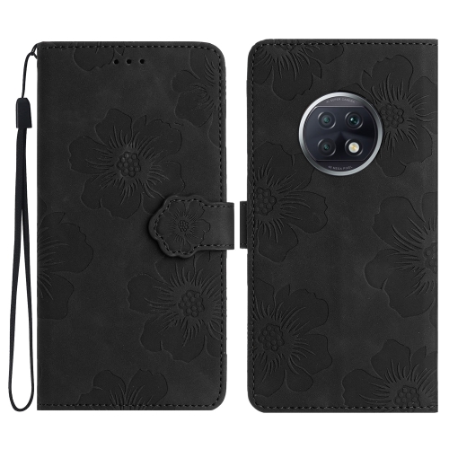 

For Xiaomi Redmi Note 9 5G / Note 9T Flower Embossing Pattern Leather Phone Case(Black)