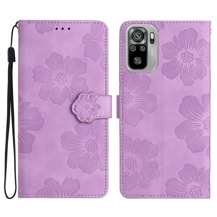 

For Xiaomi Redmi Note 10 4G / Note 10S Flower Embossing Pattern Leather Phone Case(Purple)