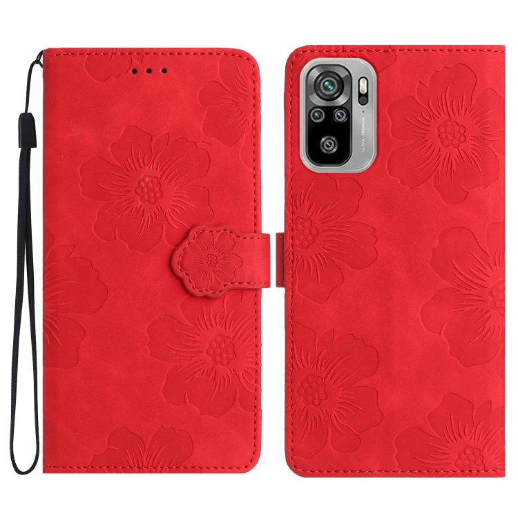 

For Xiaomi Redmi Note 10 4G / Note 10S Flower Embossing Pattern Leather Phone Case(Red)