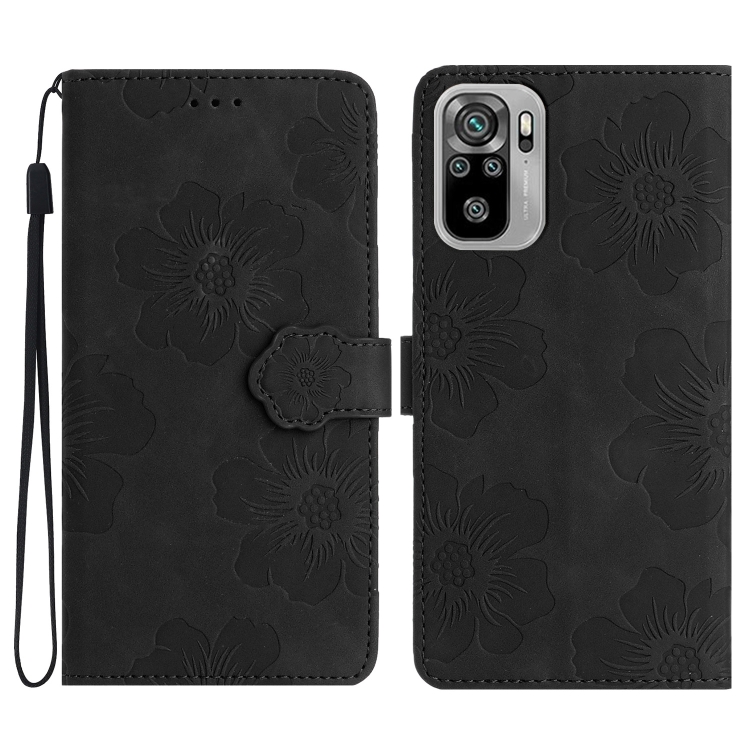 

For Xiaomi Redmi Note 10 4G / Note 10S Flower Embossing Pattern Leather Phone Case(Black)