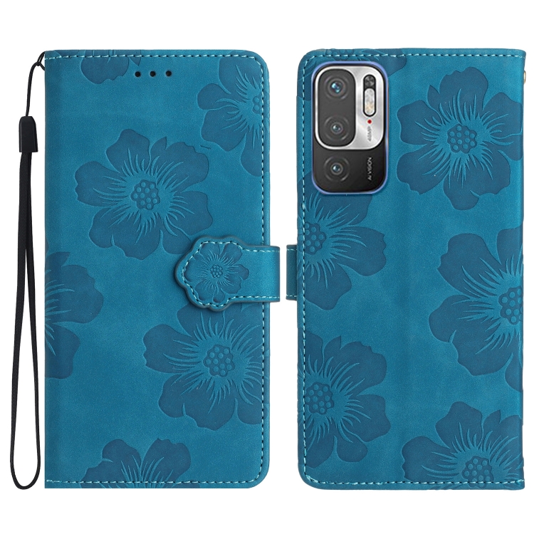 

For Xiaomi Redmi Note 10 5G Flower Embossing Pattern Leather Phone Case(Blue)