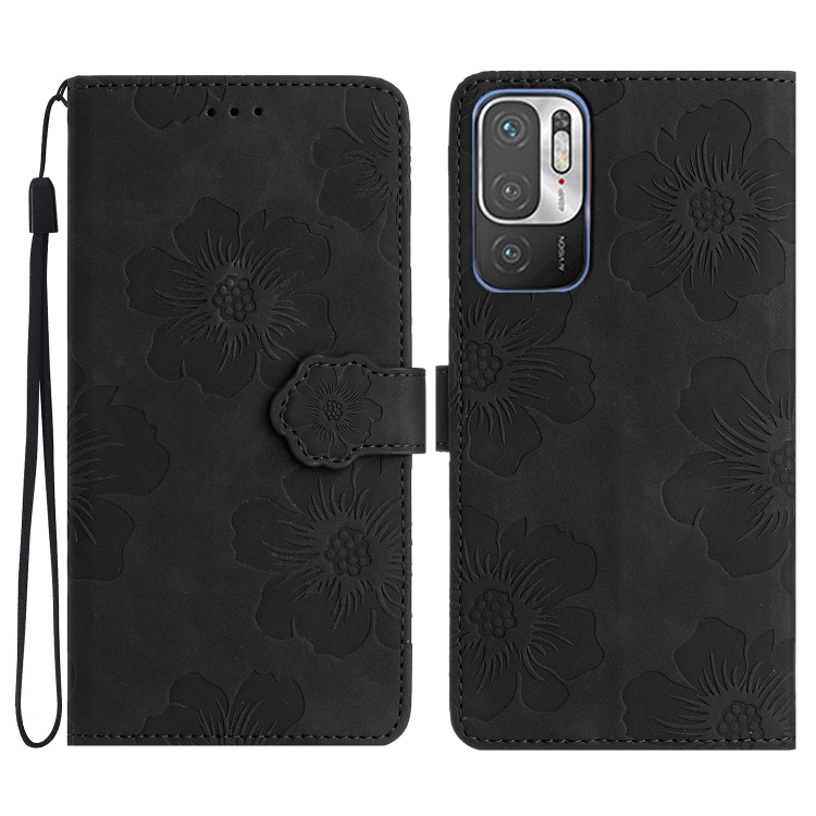 

For Xiaomi Redmi Note 10 5G Flower Embossing Pattern Leather Phone Case(Black)