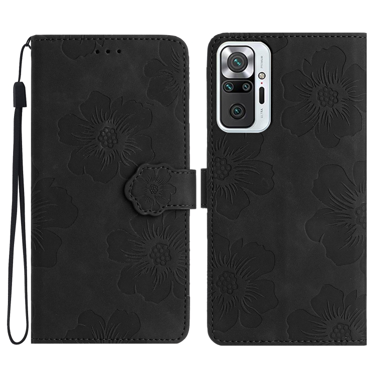 

For Xiaomi Redmi Note 10 Pro / 10 Pro Max Flower Embossing Pattern Leather Phone Case(Black)