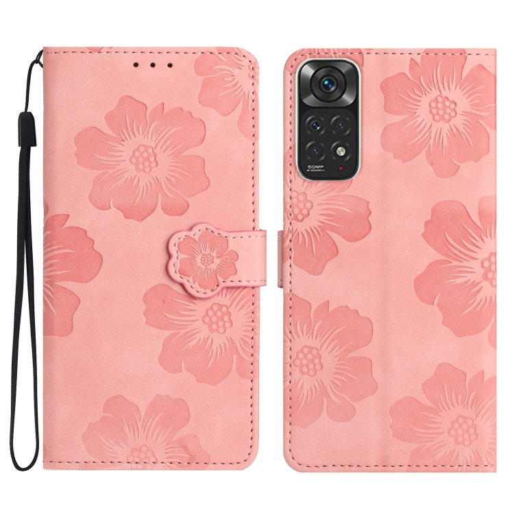 

For Xiaomi Redmi Note 11 4G Global / Note 11S Flower Embossing Pattern Leather Phone Case(Pink)
