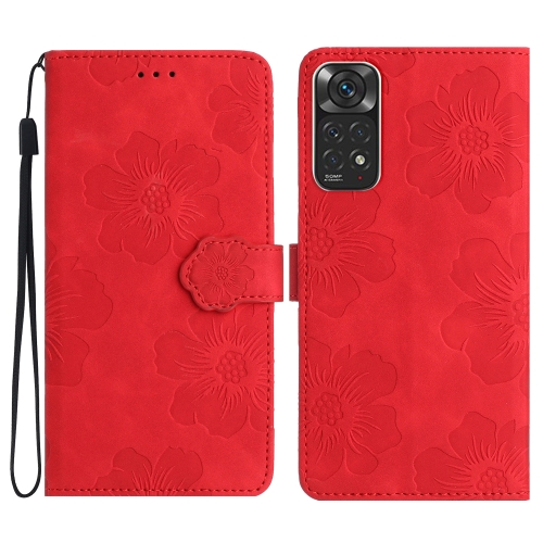 

For Xiaomi Redmi Note 11 4G Global / Note 11S Flower Embossing Pattern Leather Phone Case(Red)