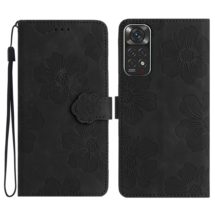 

For Xiaomi Redmi Note 11 4G Global / Note 11S Flower Embossing Pattern Leather Phone Case(Black)