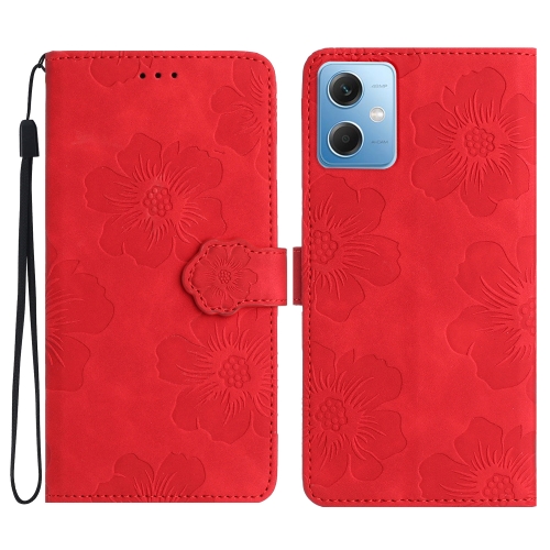 

For Xiaomi Redmi Note 12 5G Flower Embossing Pattern Leather Phone Case(Red)