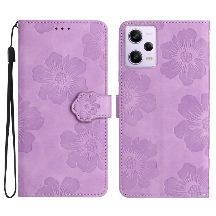 

For Xiaomi Redmi Note 12 Pro 5G Flower Embossing Pattern Leather Phone Case(Purple)