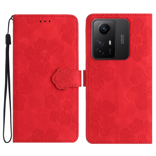 

For Xiaomi Redmi Note 12S Flower Embossing Pattern Leather Phone Case(Red)