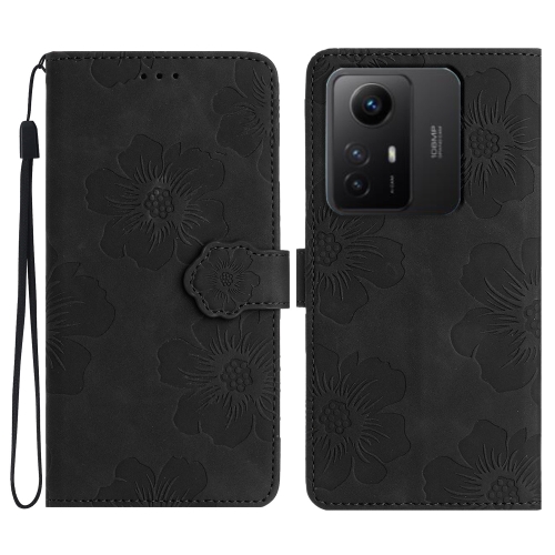 

For Xiaomi Redmi Note 12S Flower Embossing Pattern Leather Phone Case(Black)