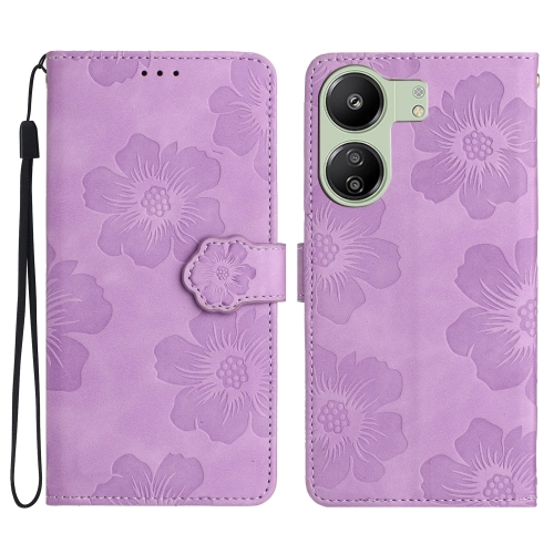 

For Xiaomi Redmi 13C 4G Flower Embossing Pattern Leather Phone Case(Purple)