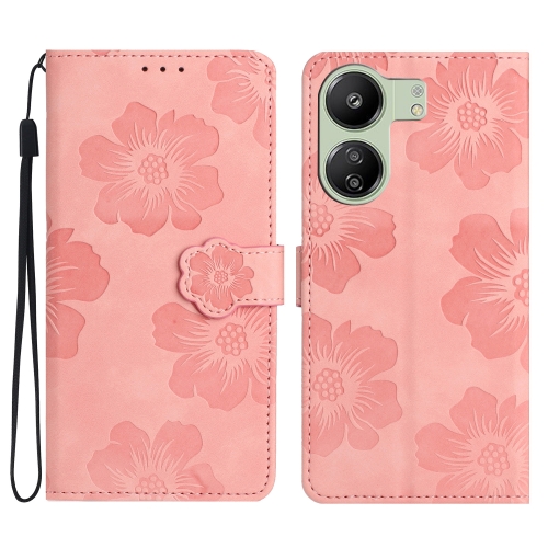 

For Xiaomi Redmi 13C 4G Flower Embossing Pattern Leather Phone Case(Pink)