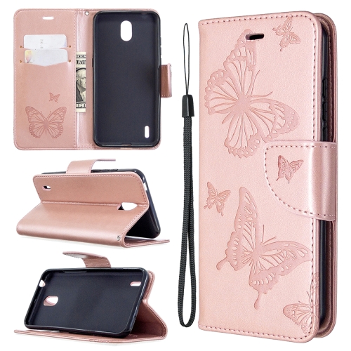 

For Nokia 1.3 Two Butterflies Embossing Pattern Horizontal Flip Leather Case with Holder & Card Slot & Wallet & Lanyard(Gold)