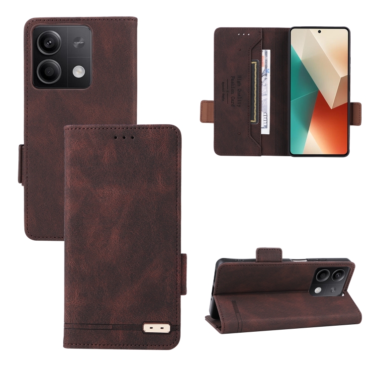 

For Xiaomi Redmi Note 13 5G Magnetic Clasp Leather Phone Case(Brown)