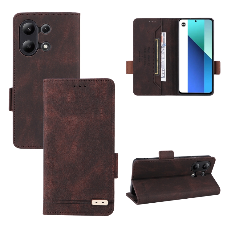 

For Xiaomi Redmi Note 13 4G Magnetic Clasp Leather Phone Case(Brown)