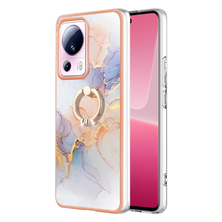 

For Xiaomi 13 Lite 5G Electroplating IMD TPU Phone Case with Ring(White Marble)