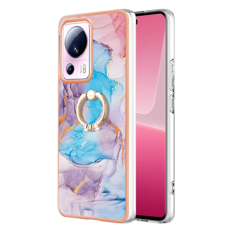 

For Xiaomi 13 Lite 5G Electroplating IMD TPU Phone Case with Ring(Blue Marble)