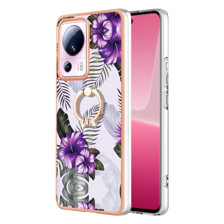 

For Xiaomi 13 Lite 5G Electroplating IMD TPU Phone Case with Ring(Purple Flower)