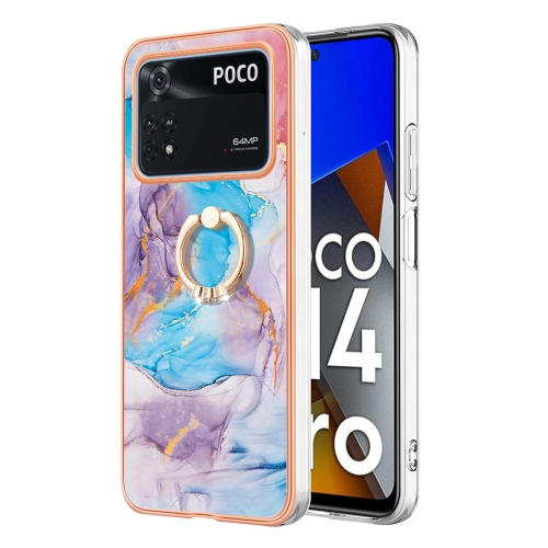 

For Xiaomi Poco M4 Pro 4G Electroplating IMD TPU Phone Case with Ring(Blue Marble)