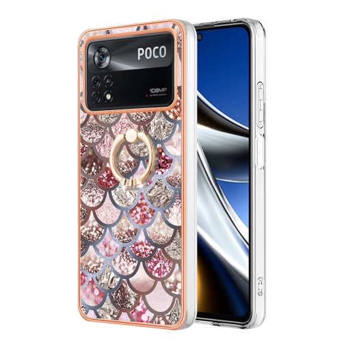 

For Xiaomi Poco X4 Pro 5G Electroplating IMD TPU Phone Case with Ring(Pink Scales)
