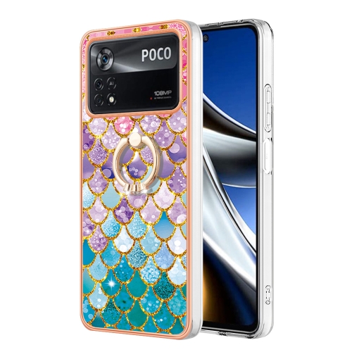 

For Xiaomi Poco X4 Pro 5G Electroplating IMD TPU Phone Case with Ring(Colorful Scales)