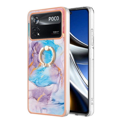 

For Xiaomi Poco X4 Pro 5G Electroplating IMD TPU Phone Case with Ring(Blue Marble)