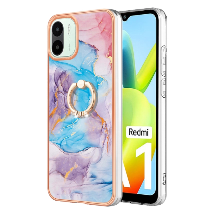 

For Xiaomi Redmi A1 Electroplating IMD TPU Phone Case with Ring(Blue Marble)