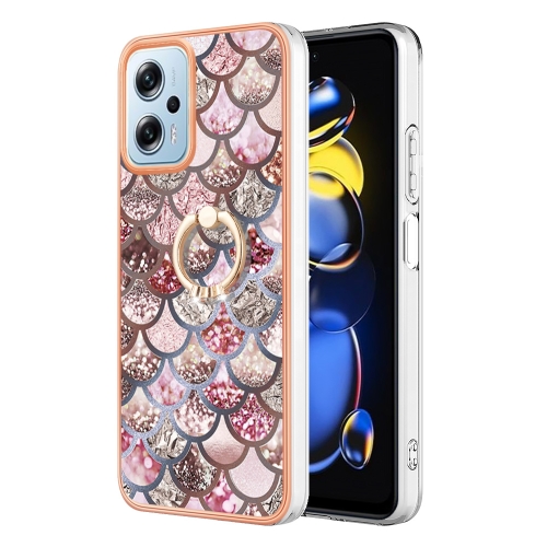 

For Xiaomi Redmi Note 11T Pro/Note 11T Pro+ Electroplating IMD TPU Phone Case with Ring(Pink Scales)