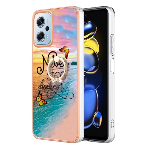 

For Xiaomi Redmi Note 11T Pro/Note 11T Pro+ Electroplating IMD TPU Phone Case with Ring(Dream Butterfly)