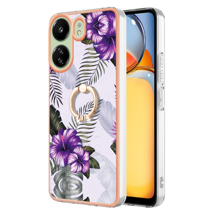 

For Xiaomi Redmi 13C 4G Electroplating IMD TPU Phone Case with Ring(Purple Flower)
