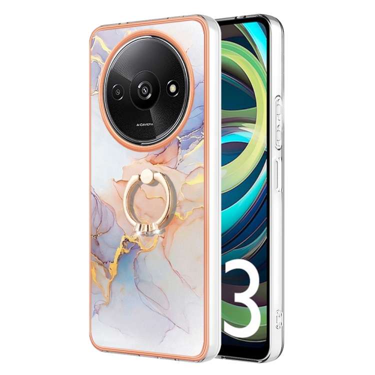 

For Xiaomi Redmi A3 Electroplating IMD TPU Phone Case with Ring(White Marble)