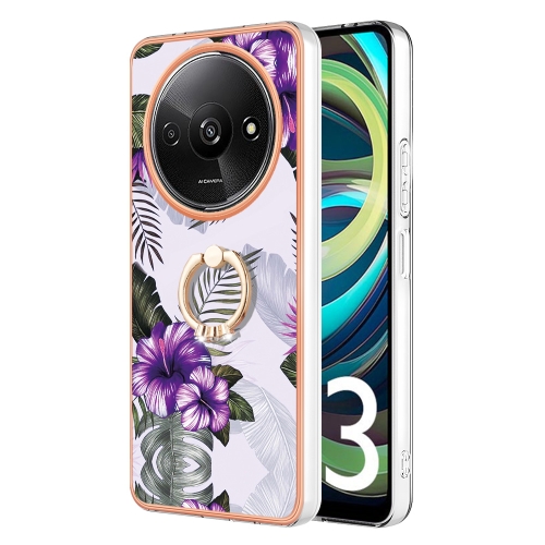 

For Xiaomi Redmi A3 Electroplating IMD TPU Phone Case with Ring(Purple Flower)