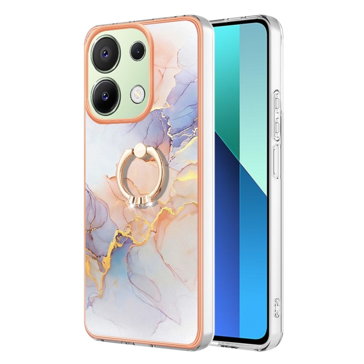

For Xiaomi Redmi Note 13 4G Electroplating IMD TPU Phone Case with Ring(White Marble)