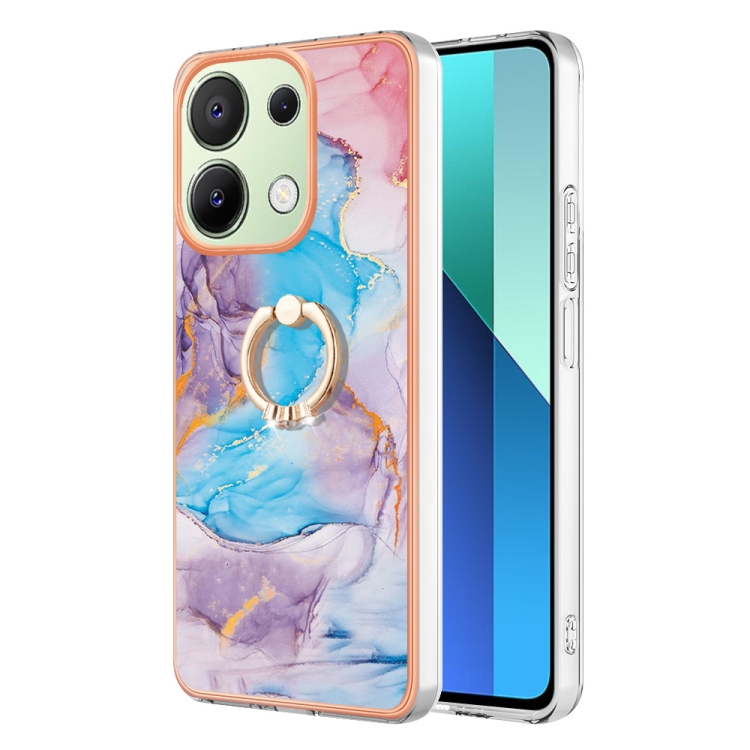 

For Xiaomi Redmi Note 13 4G Electroplating IMD TPU Phone Case with Ring(Blue Marble)