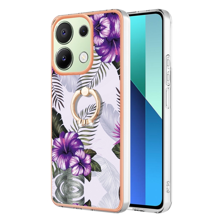 

For Xiaomi Redmi Note 13 4G Electroplating IMD TPU Phone Case with Ring(Purple Flower)