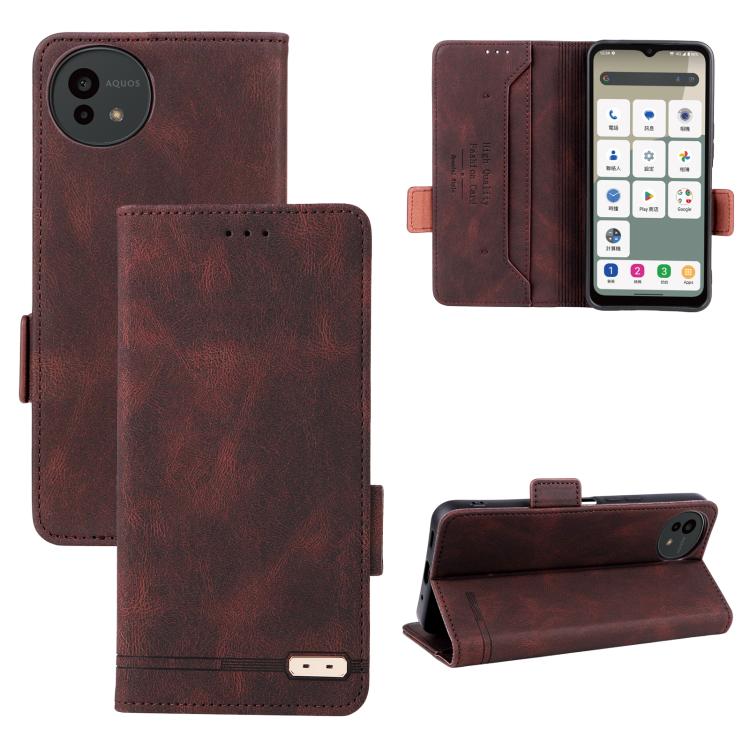 

For Sharp Aquos wish5 Magnetic Clasp Leather Phone Case(Brown)