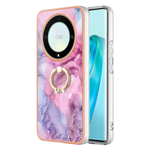 

For Honor X9a / Magic5 Lite Electroplating Marble Dual-side IMD Phone Case with Ring(Pink 013)