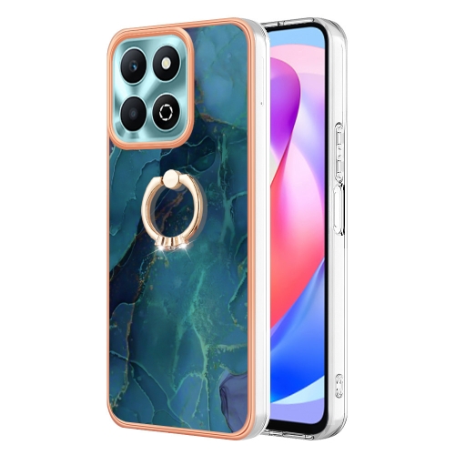 

For Honor X6b Electroplating Marble Dual-side IMD Phone Case with Ring(Green 017)